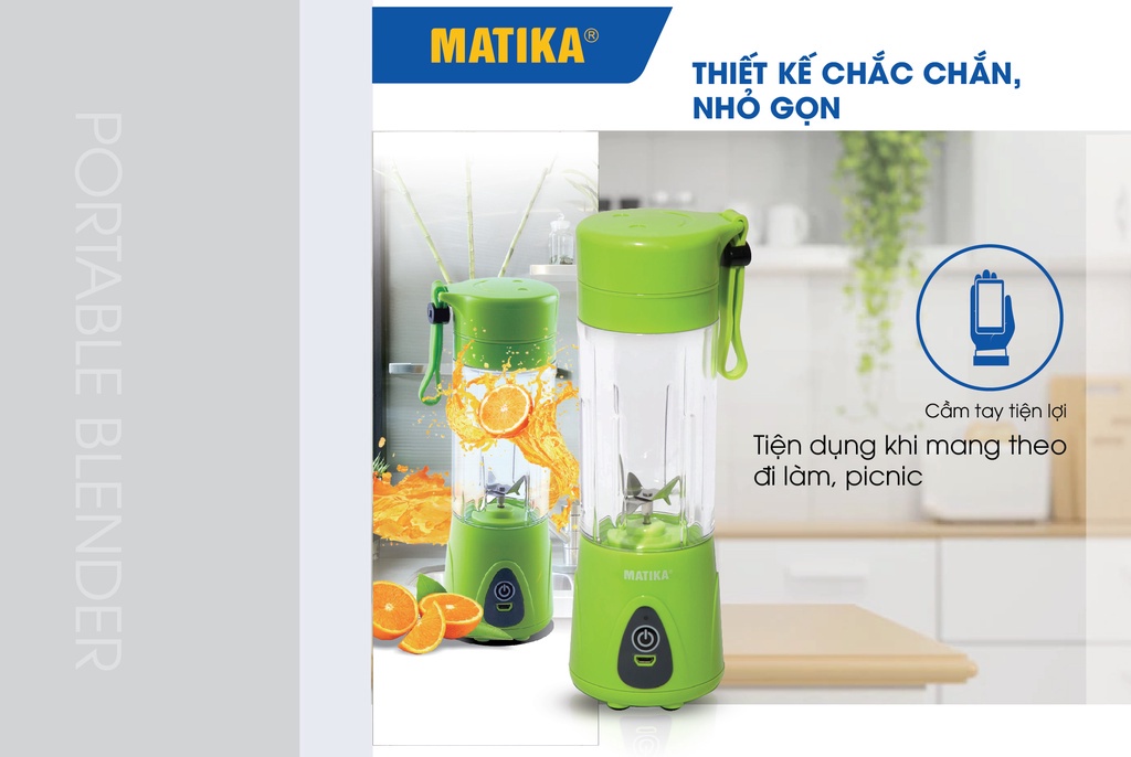 Mô tả Máy Xay Sinh Tố Mini MATIKA 380 ml Có Cổng Sạc USB MTK-3138 - 1