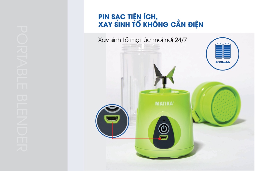 Mô tả Máy Xay Sinh Tố Mini MATIKA 380 ml Có Cổng Sạc USB MTK-3138 - 2