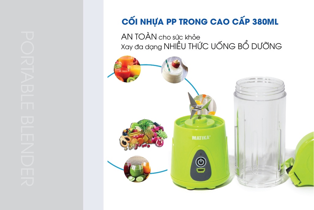 Mô tả Máy Xay Sinh Tố Mini MATIKA 380 ml Có Cổng Sạc USB MTK-3138 - 3