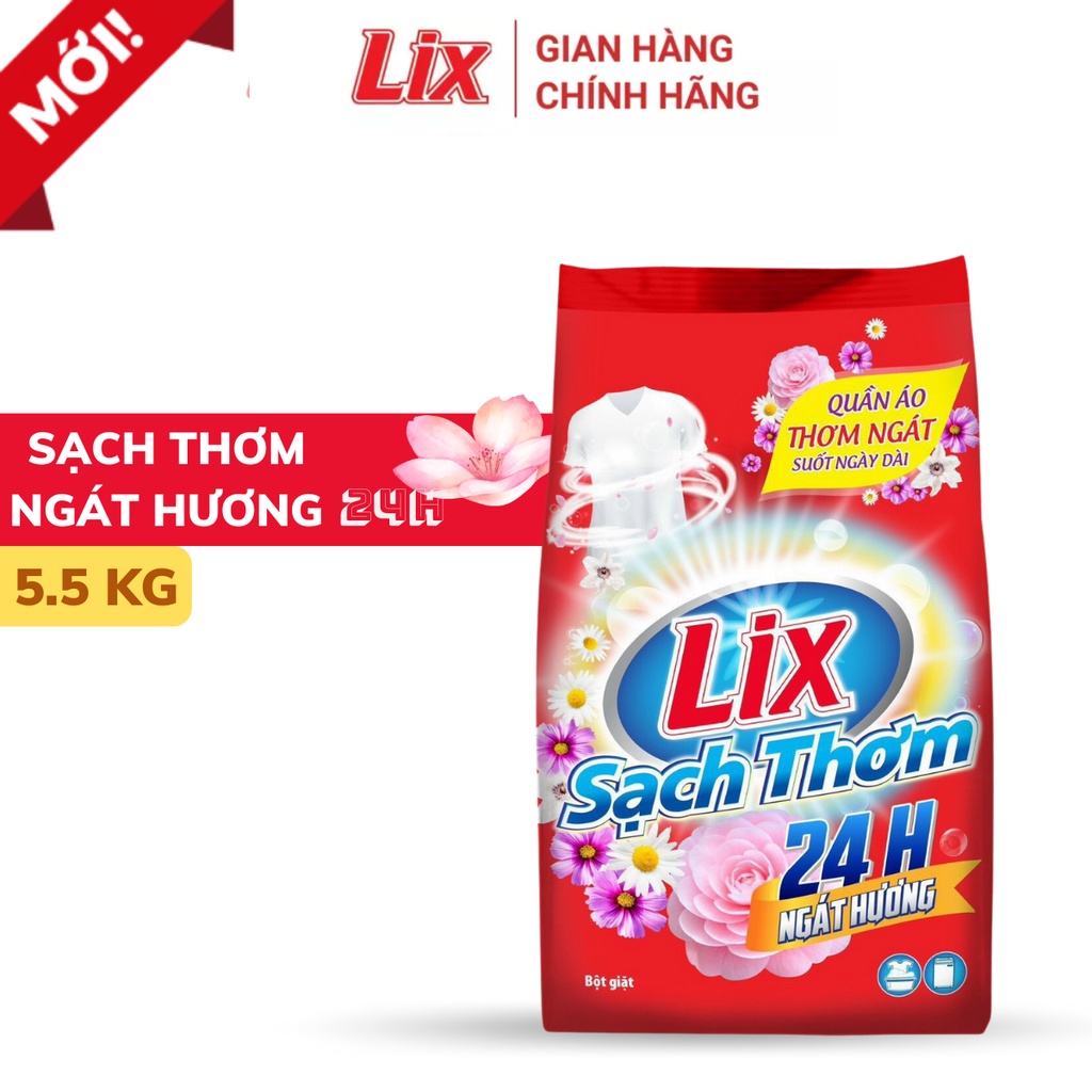 Mô tả Bột giặt Lix Sạch Thơm hương hoa 5.5kg ES550 tăng gấp đôi sức mạnh giặt tẩy, dùng cho giặt tay, máy - Lixco Việt Nam - 1