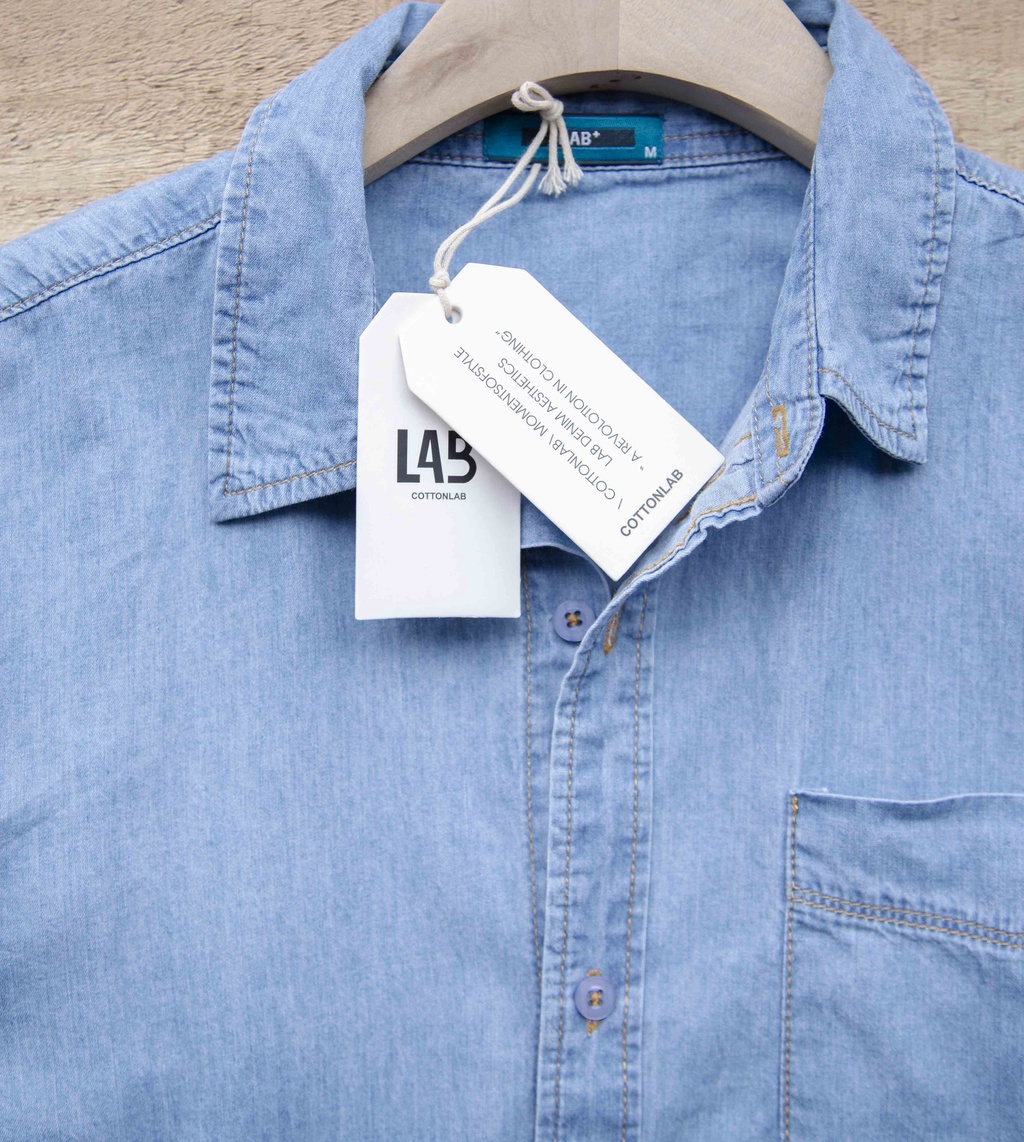 Áo sơ mi denim nam, nữ LAB+ COTTONLAB áo sơ mi bò màu xanh đậm, xanh ...