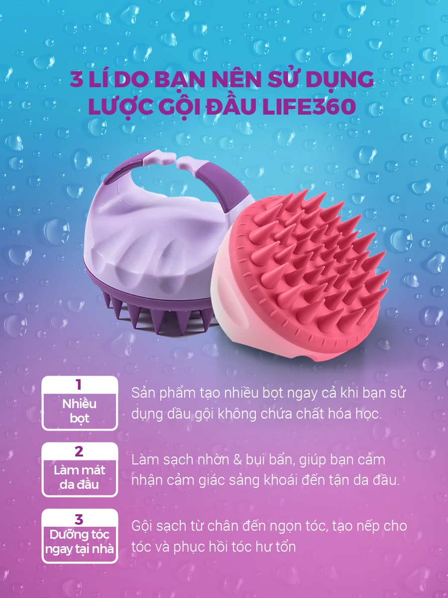 Mô tả Lược Gội Đầu Massage Life360 LE-LGD22 Giảm Gàu, Giảm Rụng Tóc Hiệu Quả - Màu Tím - Hàng Chính Hãng - 3