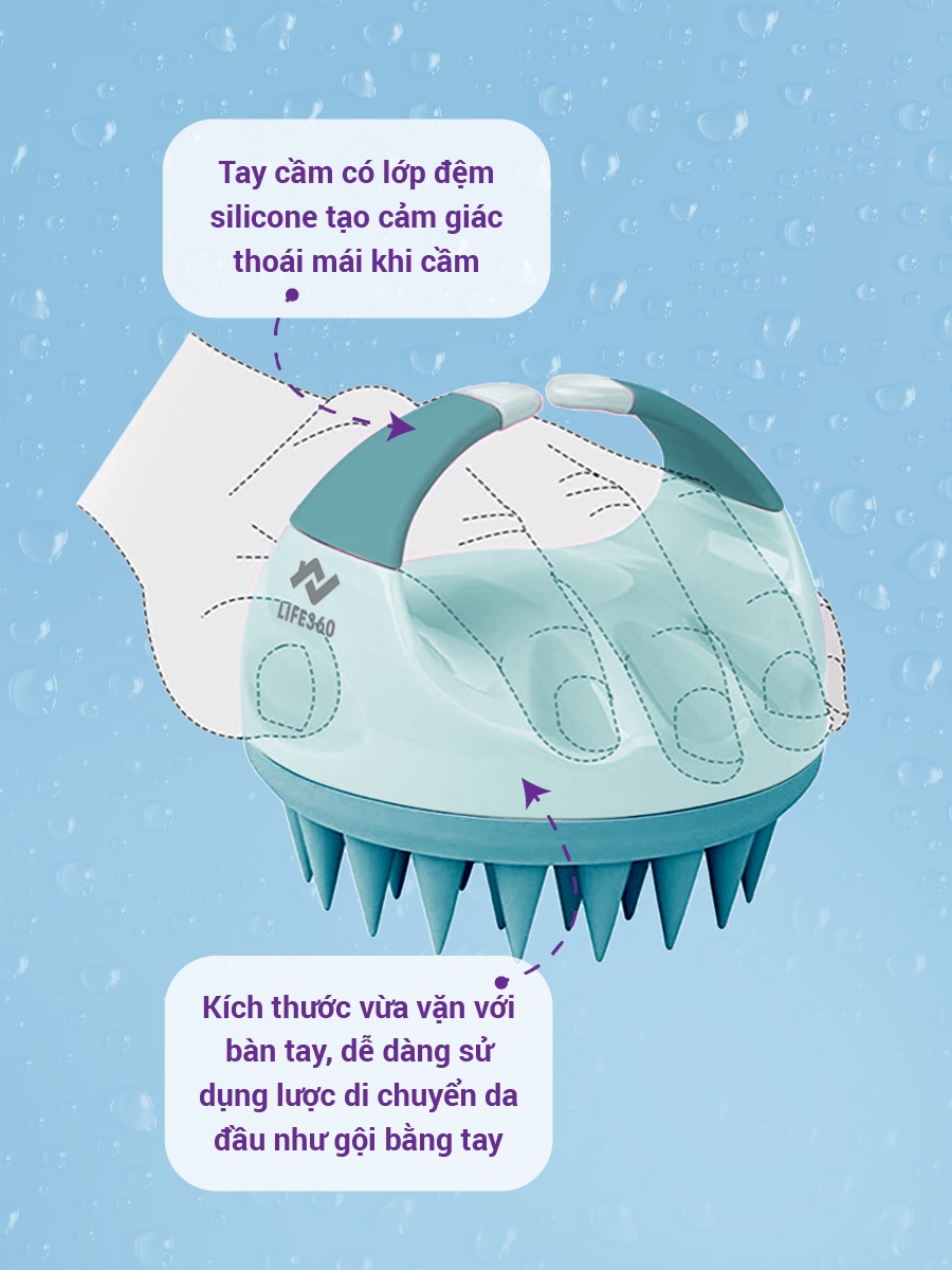 Mô tả Lược Gội Đầu Massage Life360 LE-LGD22 Giảm Gàu, Giảm Rụng Tóc Hiệu Quả - Màu Tím - Hàng Chính Hãng - 4