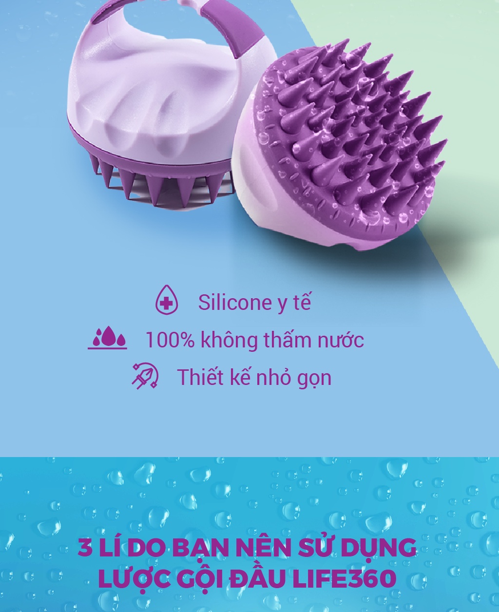 Mô tả Lược Gội Đầu Life360 LE-LGD22 - Lược Massage Đầu Gai Silicon, Giảm Ngứa, Giảm Gãy Rụng Tóc, Chính Hãng - 3