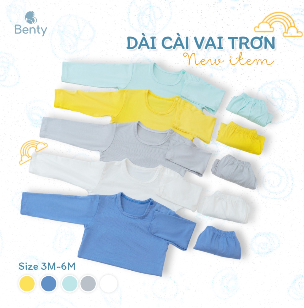 Mô tả Bộ dài tay cài vai trơn basic BENTY cotton co giãn 4 chiều, quần áo trẻ em cao cấp mềm, mịn - 3