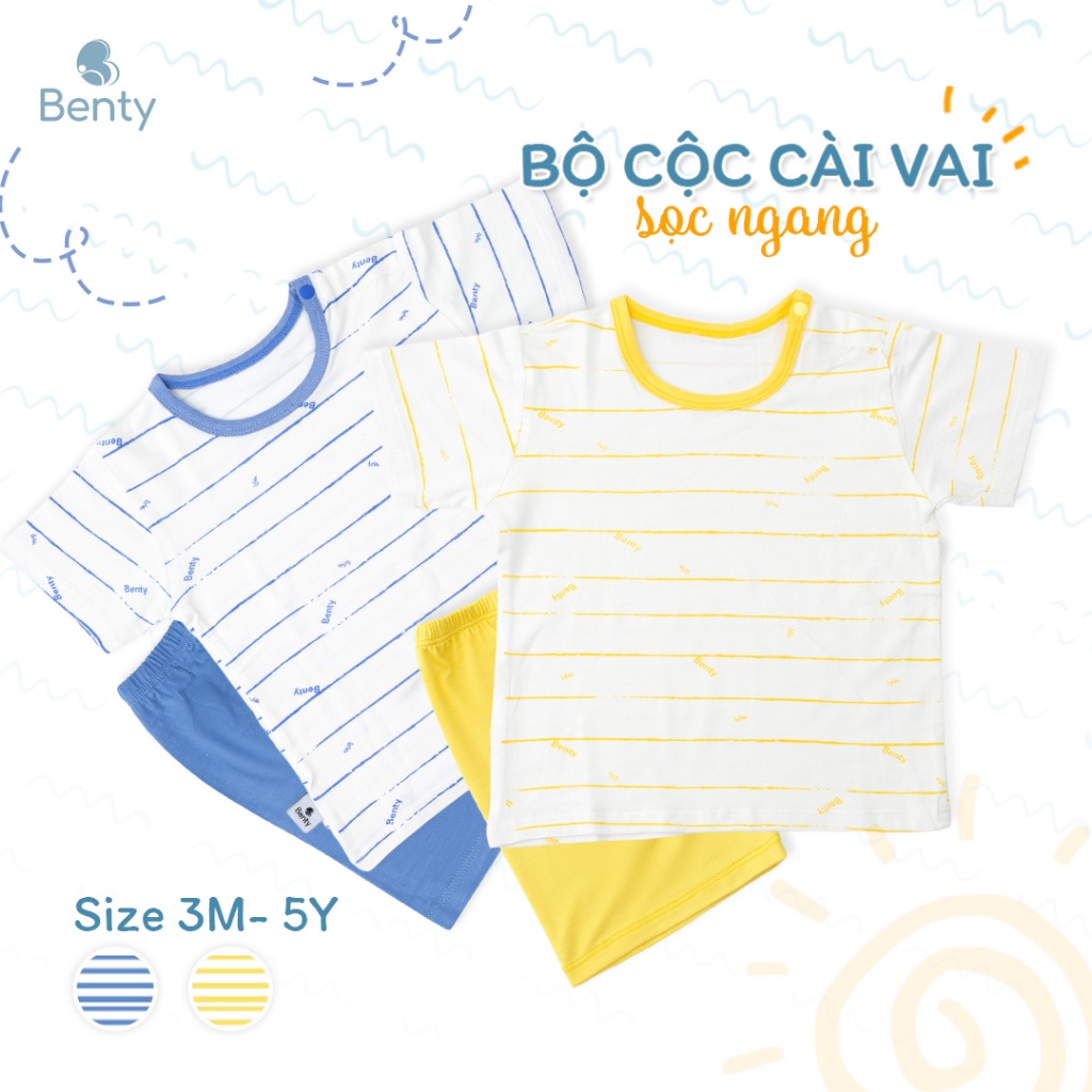 Mô tả Bộ cộc tay cài vai sọc BENTY cotton co giãn an toàn da bé , quần áo trẻ em mềm mịn thấm hút mồ hôi - 1