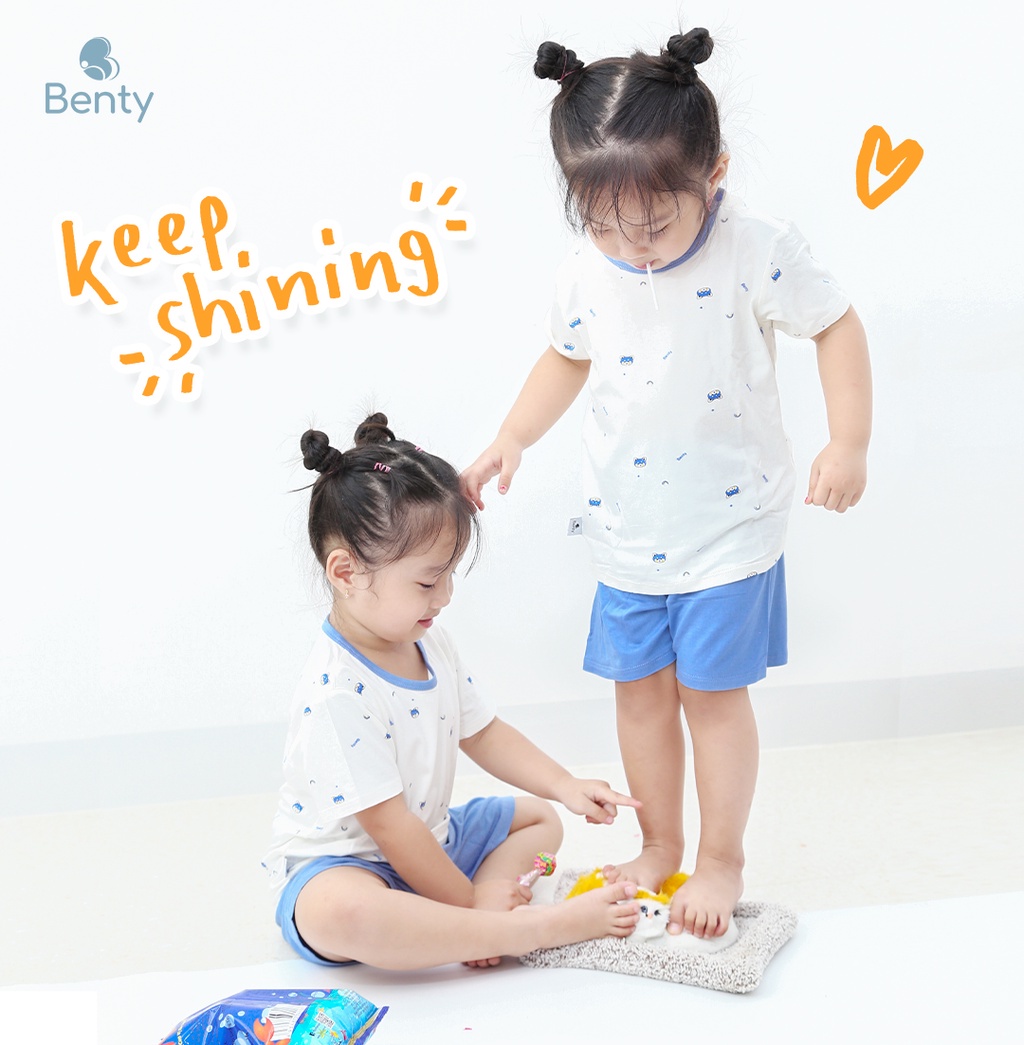 Mô tả Bộ cộc tay cài vai họa tiết dễ thương BENTY cotton bé trai, bé gái, quần áo trẻ em mềm,mịn - 1