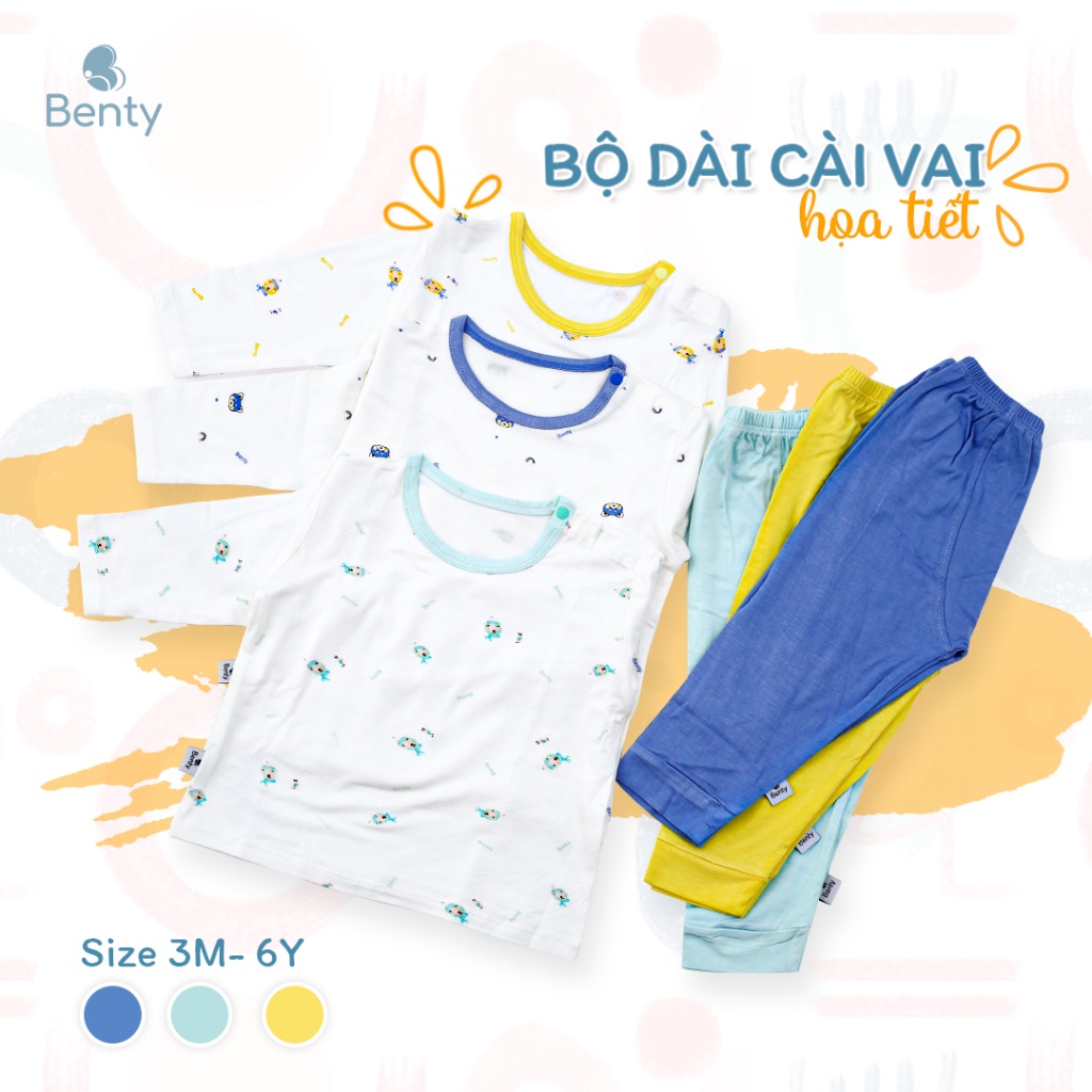 Mô tả Bộ dài cài vai họa tiết BENTY cotton co giãn 4 chiều mềm mịn mát, đồ bộ trẻ em cao cấp chính hãng - 5