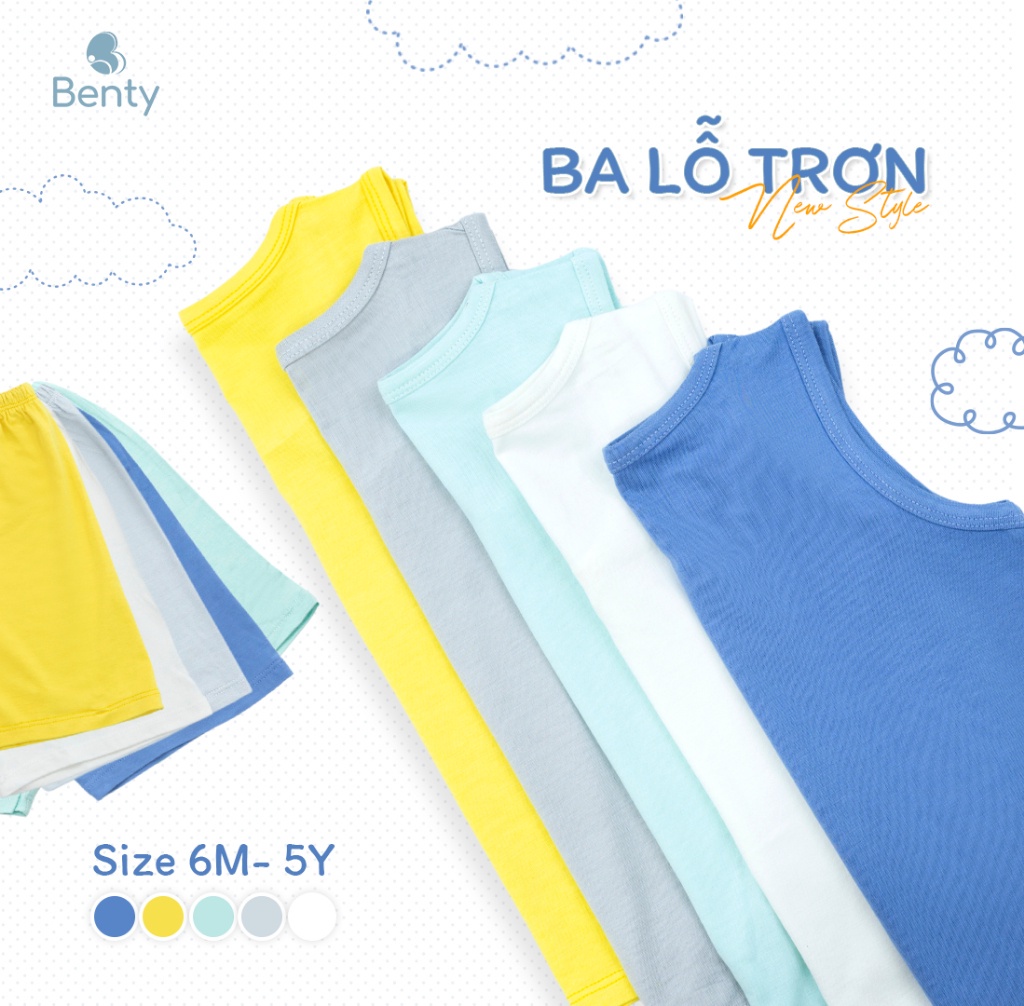 Mô tả Bộ ba lỗ màu trơn basic BENTY chất liệu mềm mịn thấm hút mồ hôi, quần áo cho bé trai và bé gái - 2