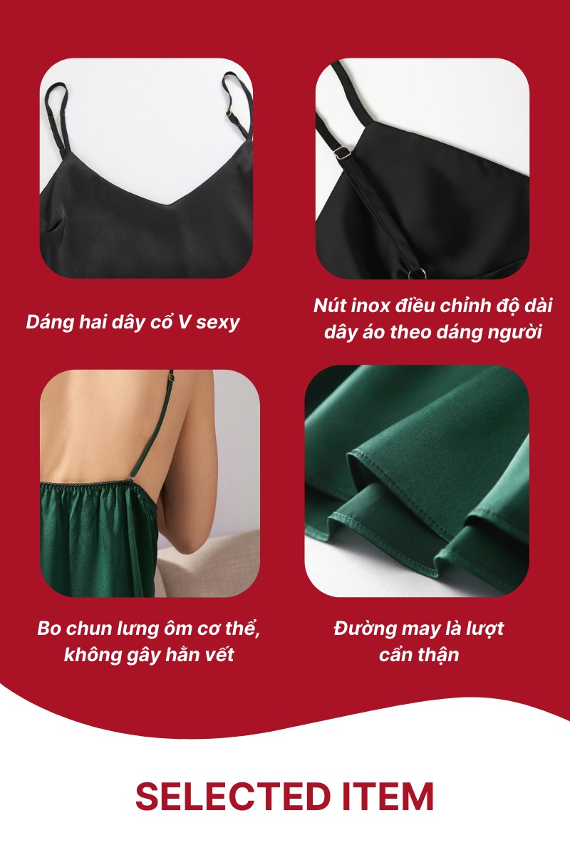 Mô tả Đồ ngủ nữ hai dây trơn chất liệu phi lụa mềm mịn nhẹ nhàng nữ tính BDT0323,  Zen Me Women's World - 2