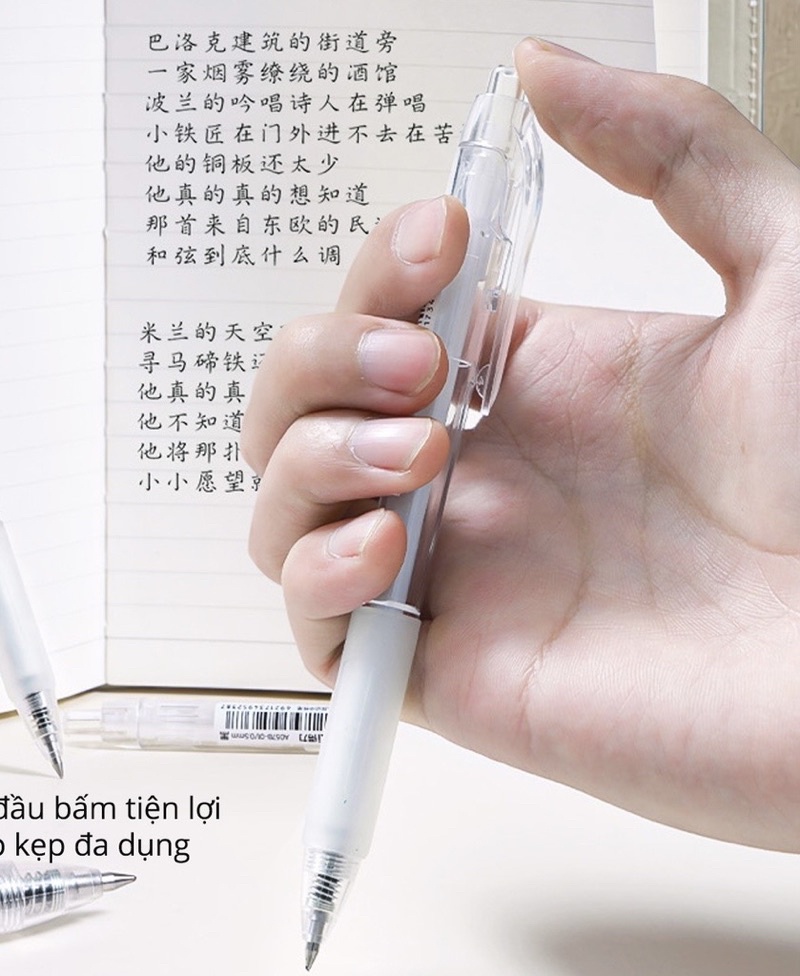 Mô tả Bút gel bấm deli mực đen ngòi 0,5mm luyện viết chữ trung-nhật-Hàn - 4