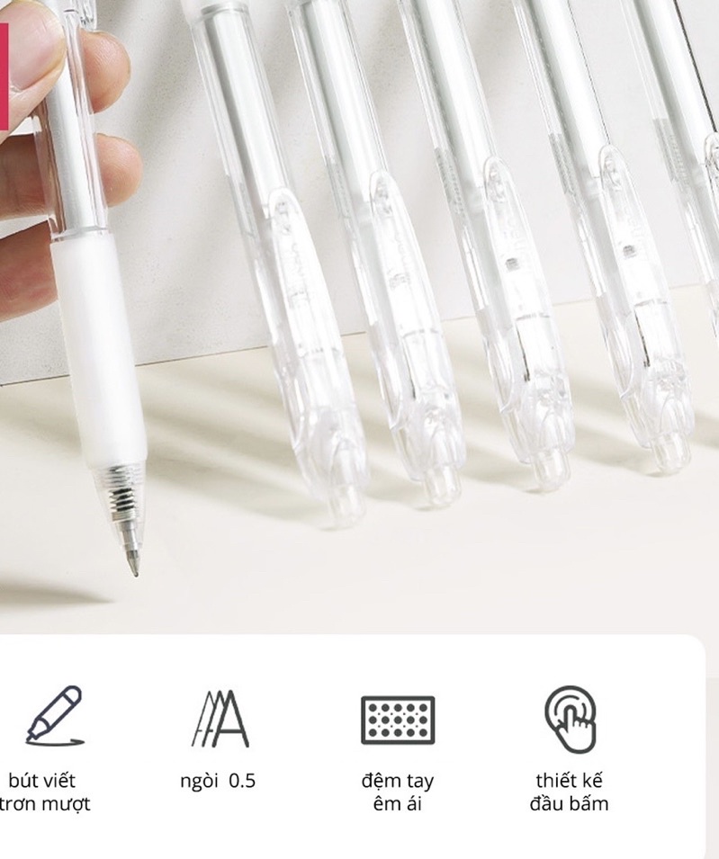 Mô tả Bút gel bấm deli mực đen ngòi 0,5mm luyện viết chữ trung-nhật-Hàn - 1