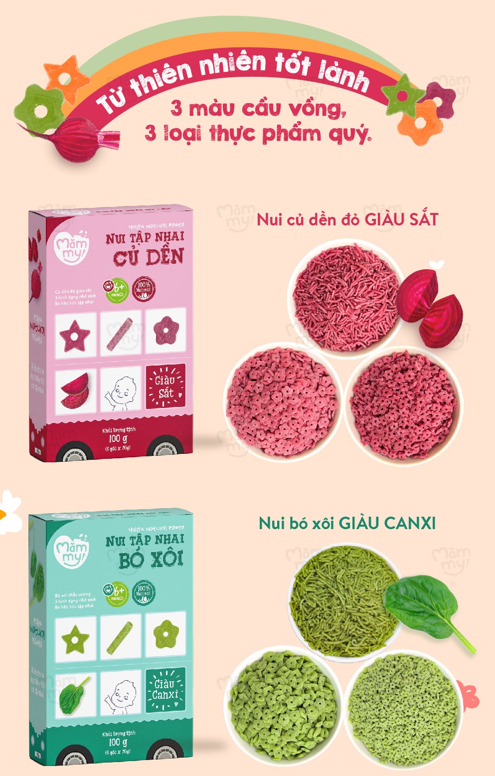 Mô tả Nui mini rau củ Mămmy cho bé mới ăn dặm tập nhai trên 6 tháng, 100g - 3