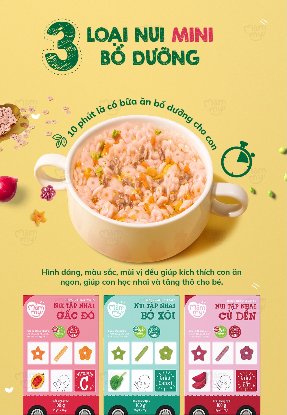 Mô tả Nui mini rau củ Mămmy cho bé mới ăn dặm tập nhai trên 6 tháng, 100g - 1