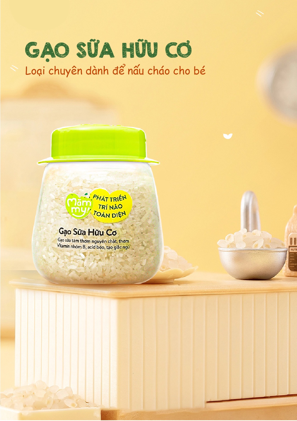 Mô tả Combo 3 hũ gạo sữa hữu cơ Mămmy nấu cháo cho bé ăn dặm, hũ 140gr - 1