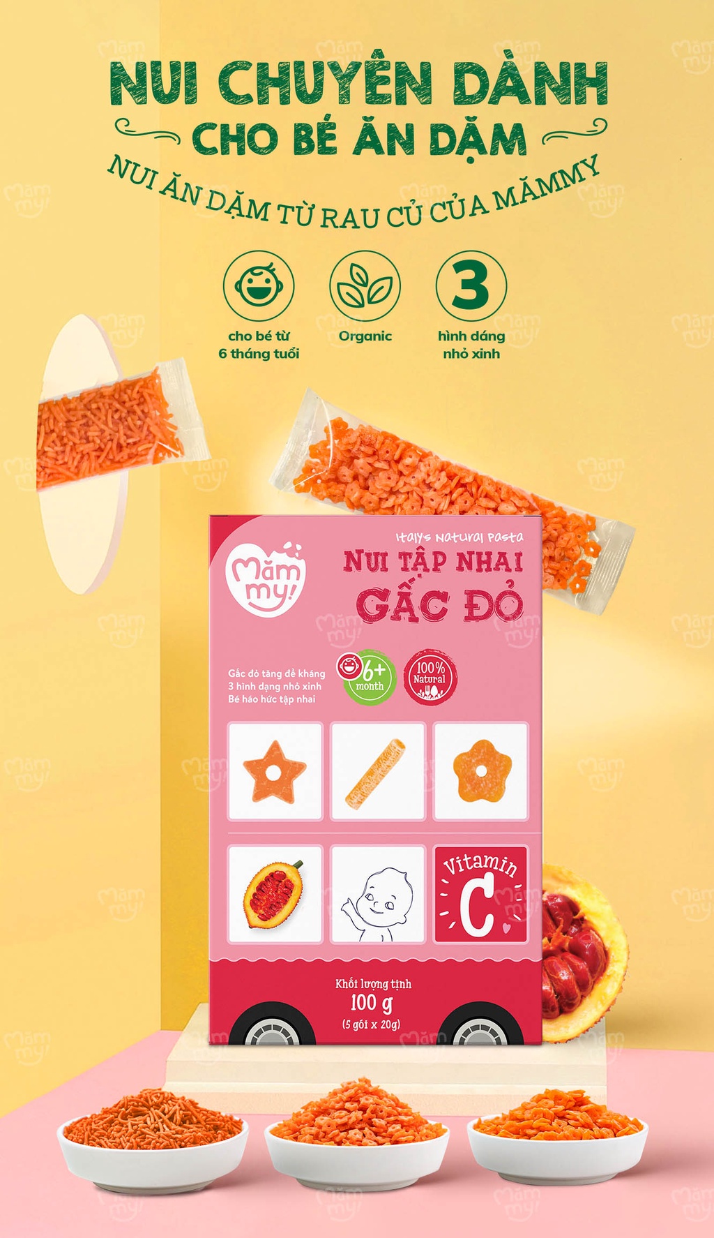 Mô tả Nui mini rau củ Mămmy cho bé mới ăn dặm tập nhai trên 6 tháng, 100g - 7