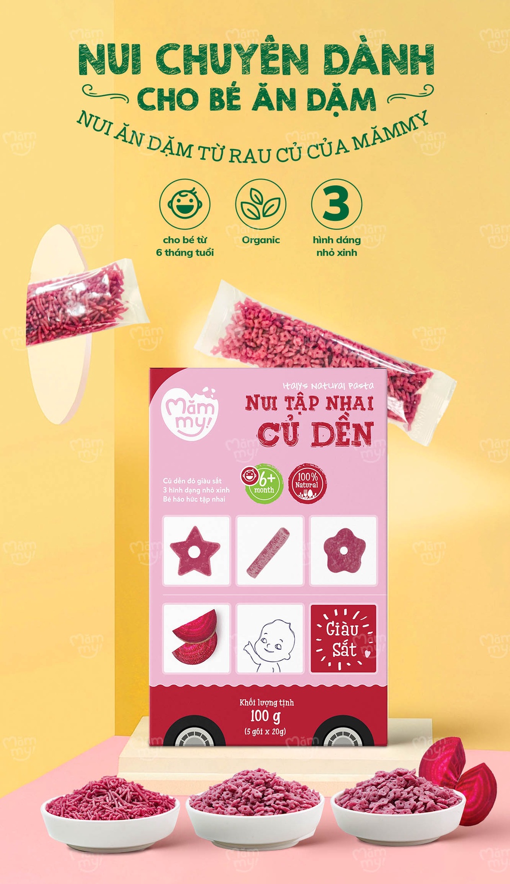 Mô tả Nui mini rau củ Mămmy cho bé mới ăn dặm tập nhai trên 6 tháng, 100g - 8