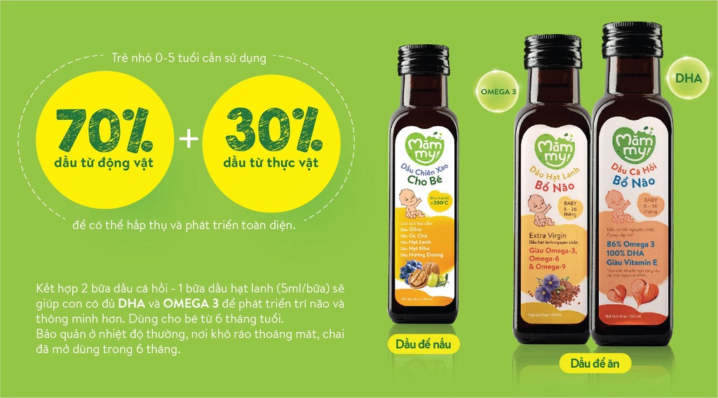 Mô tả Dầu chiên xào cho bé Mămmy 100ml chịu nhiệt tới 200 độ C, giữ trọn vẹn dinh dưỡng, bổ sung Omega-3, Vitamin E - 6