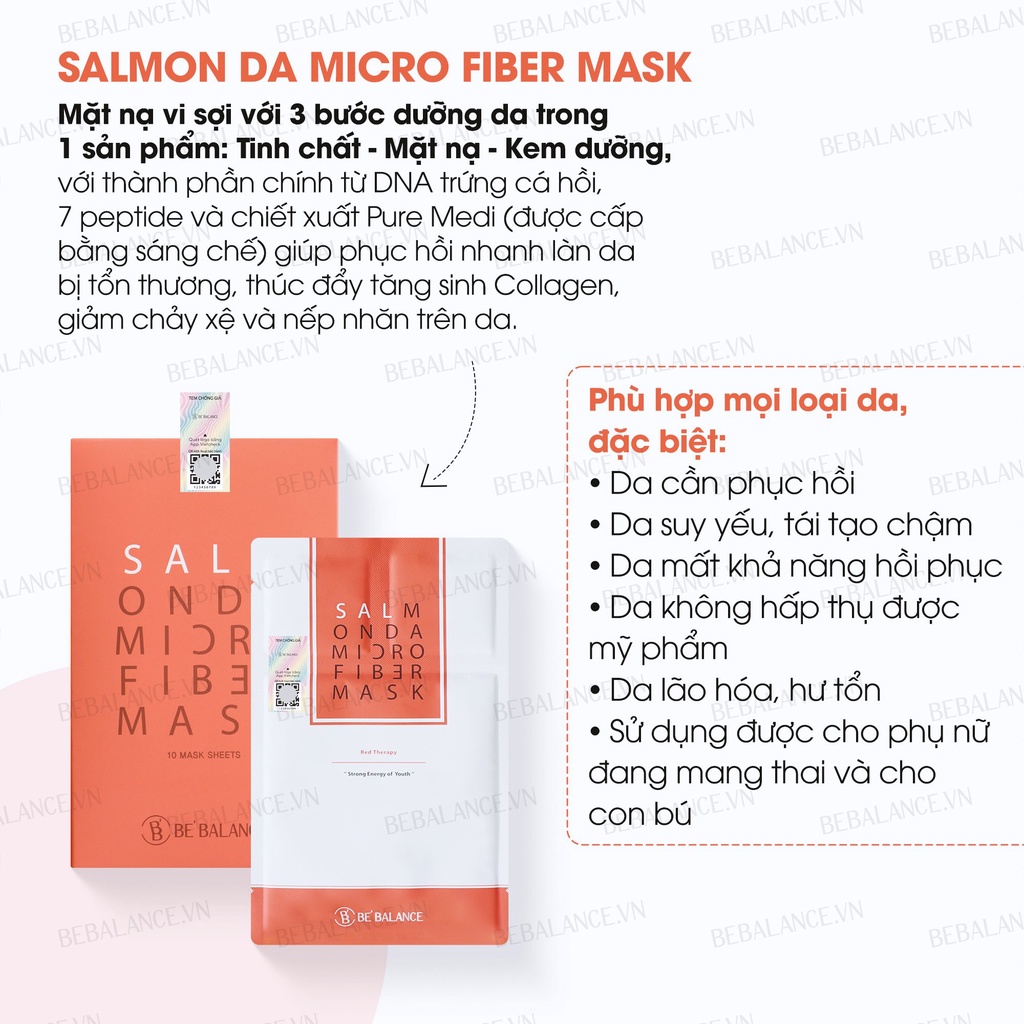 Mô tả Mặt Nạ Vải Vi Sợi Be'Balance SALMON DA MICRO FIBER MASK 3in1 Làm Đẹp Da 1 hộp 10 miếng - 1