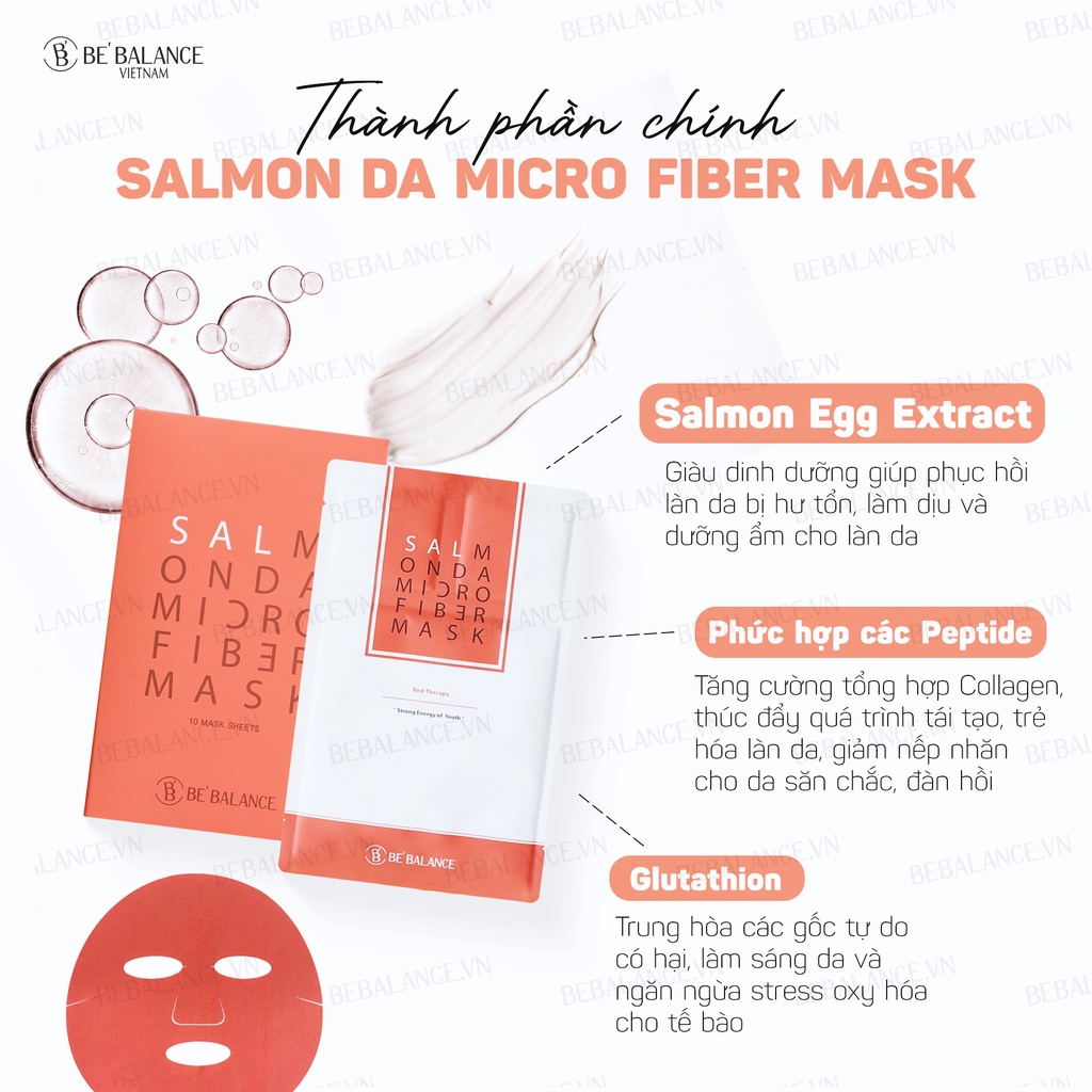 Mô tả Mặt Nạ Vải Vi Sợi Be'Balance SALMON DA MICRO FIBER MASK 3in1 Làm Đẹp Da 1 hộp 10 miếng - 2