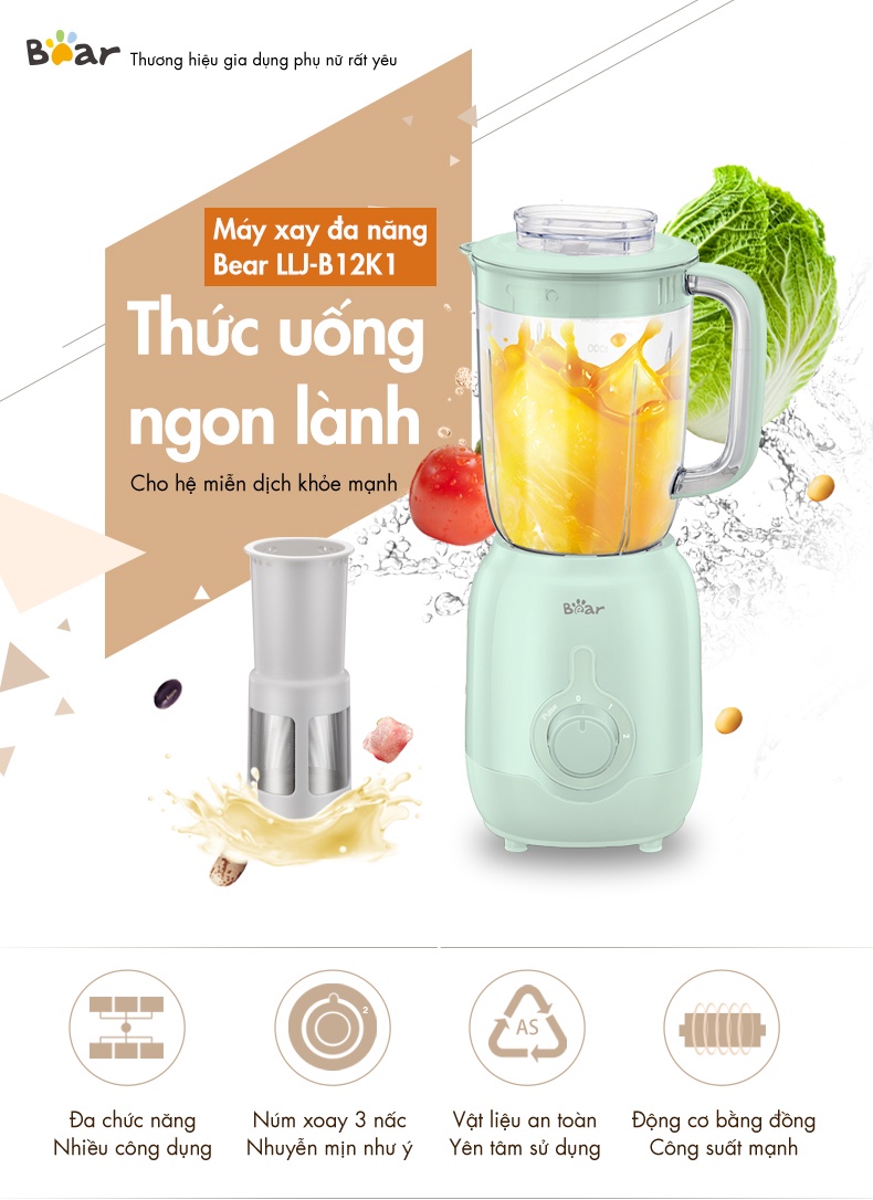 Máy xay sinh tố Bear LLJ-B12K1 màu xanh mint