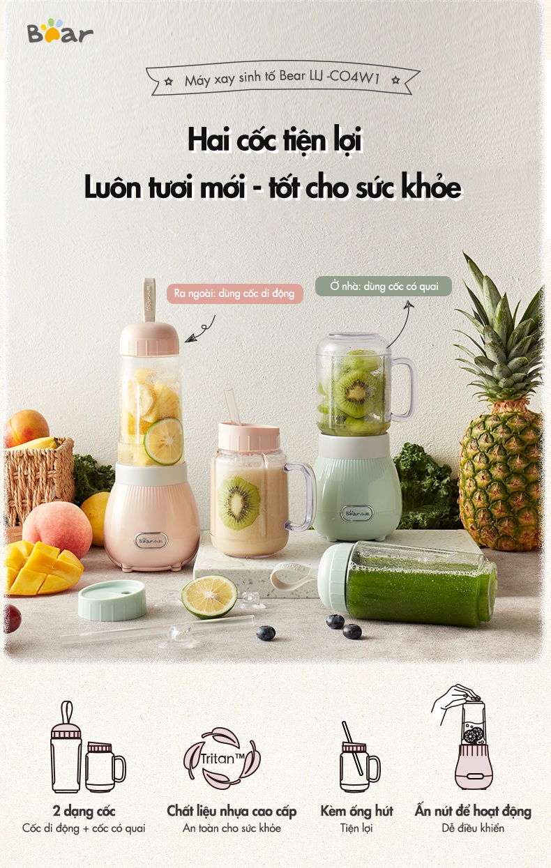 Mô tả Máy Xay Sinh Tố Mini 400ml Bear LLJ-C04W1 - Hàng Chính Hãng - 2