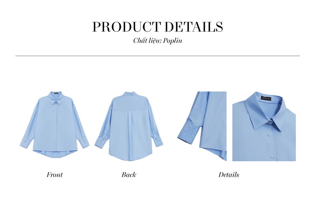 Mô tả Áo sơ mi oversized MONO TALK (navy) vải poplin hạn chế nhăn, mềm mát T10001FT - 2