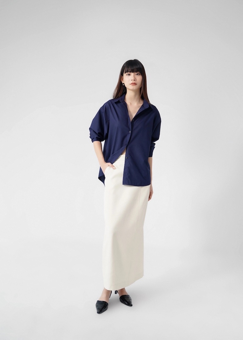 Mô tả Áo sơ mi oversized MONO TALK (navy) vải poplin hạn chế nhăn, mềm mát T10001FT - 5