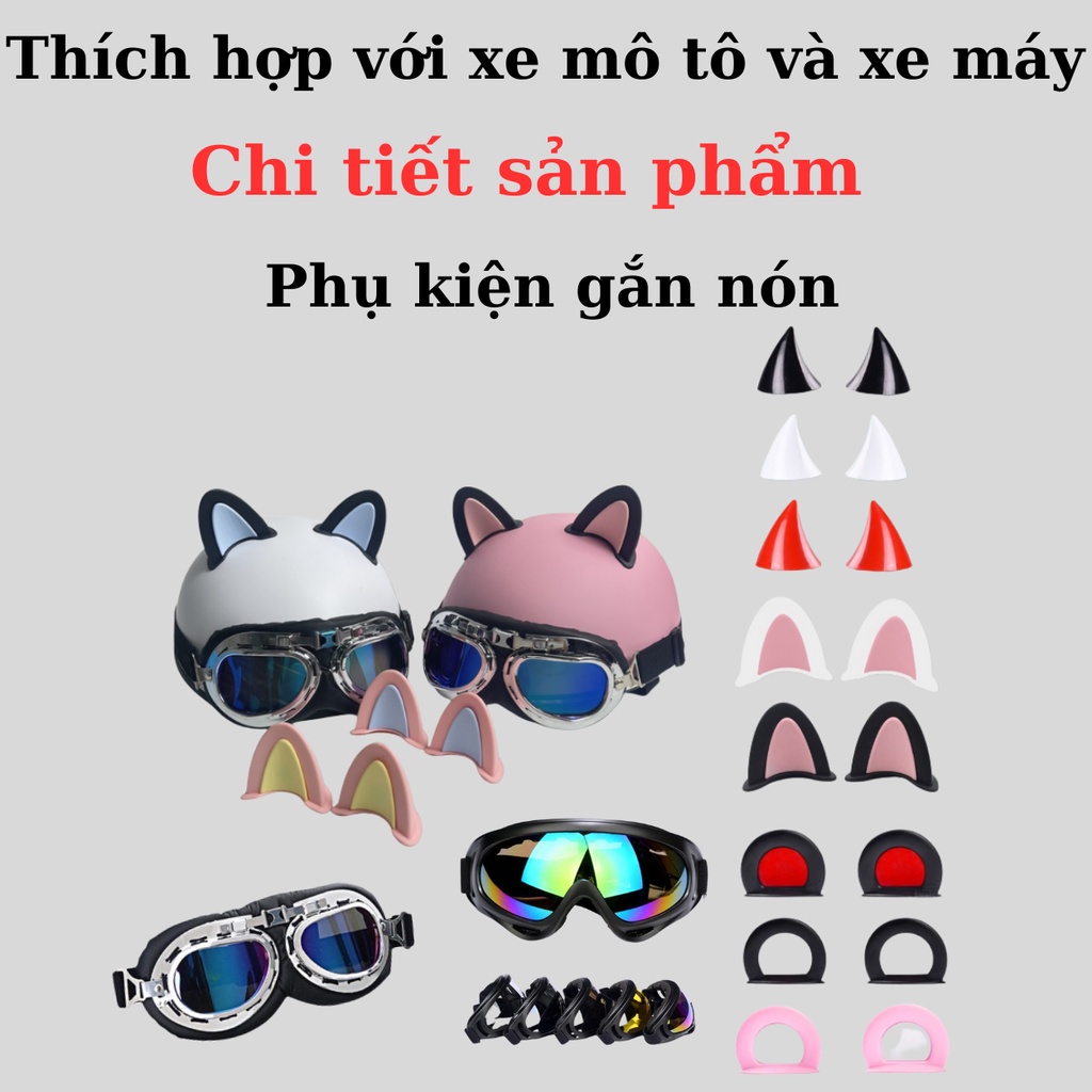 Mô tả Tai mèo, tai gấu, sừng gắn nón bảo hiểm VARO cute kèm keo 3M - 1