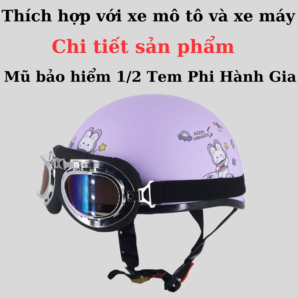 Mô tả Mũ bảo hiểm nửa đầu VARO tem thỏ gấu dễ thương - Nón bảo hiểm 1/2 đầu freesize vòng đầu 54-59cm - 2
