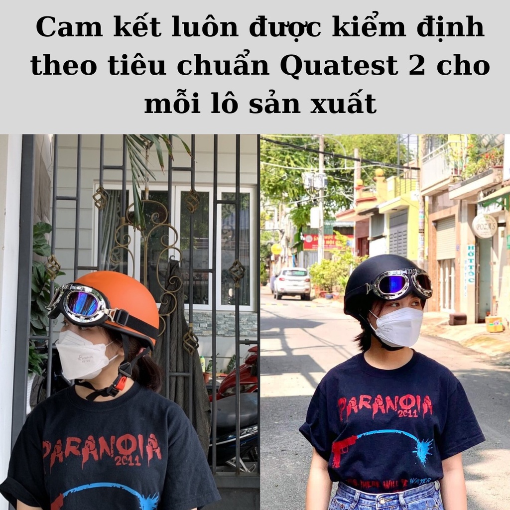 Mô tả Mũ bảo hiểm nửa đầu đen nhám kèm kính phi công, kính uv - Bảo hành 1 năm - 2