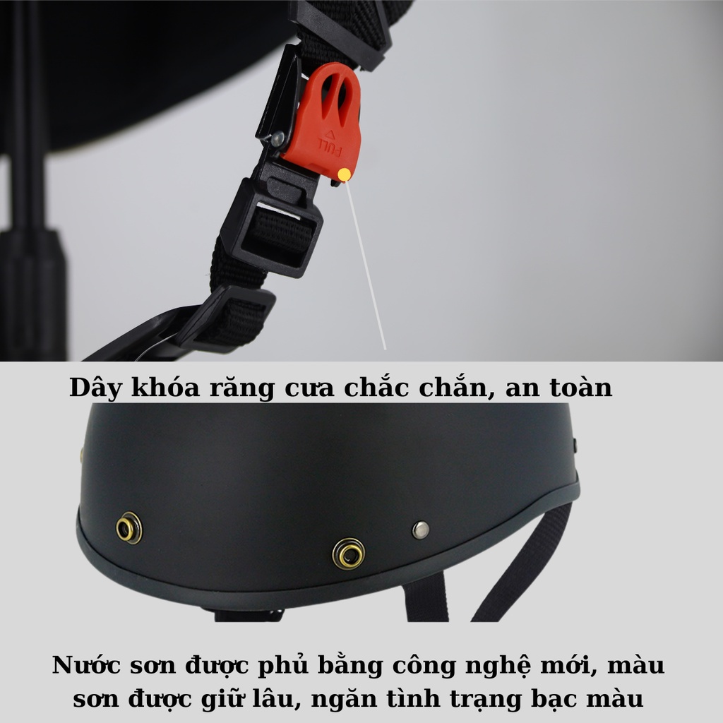 Mô tả Mũ bảo hiểm nửa đầu đen nhám kèm kính phi công, kính uv - Bảo hành 1 năm - 5