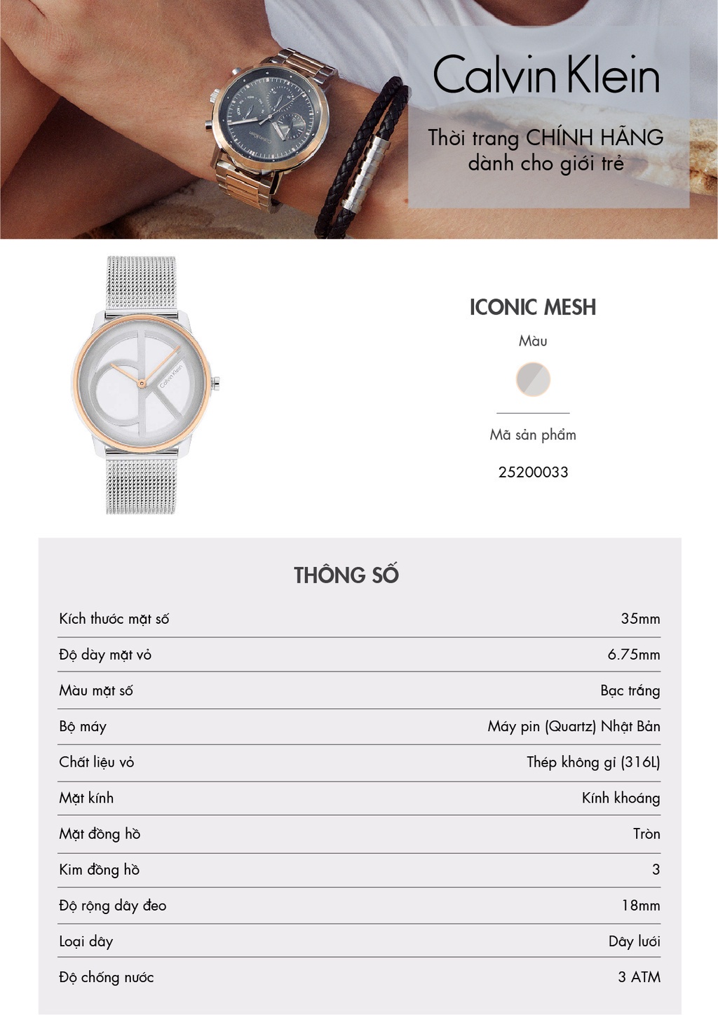 Đồng hồ Calvin Klein Nam/Nữ dây Lưới SS22 - Iconic Mesh CK 25200033 ...