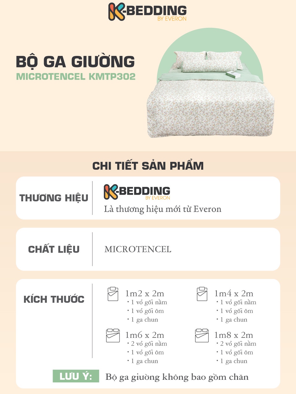 Mô tả Bộ ga giường chun K-Bedding by Everon KMTP 302 - Chất liệu cao cấp MicroTencel (KHÔNG GỒM CHĂN) - 2