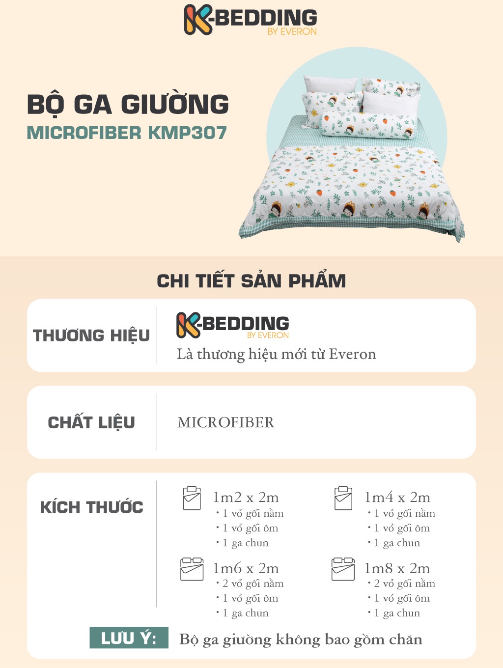 Mô tả Bộ ga giường drap giường K-Bedding by Everon chất vải Microfiber KMP (Không bao gồm chăn) - 2
