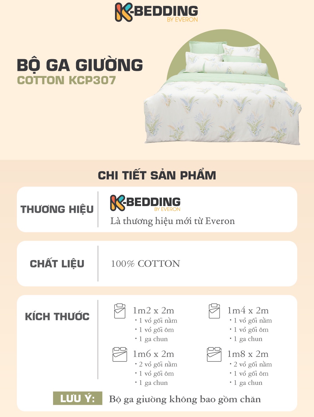 Mô tả Bộ ga giường Cotton K-Bedding by Everon KCP (Không bao gồm chăn/mền) - 2