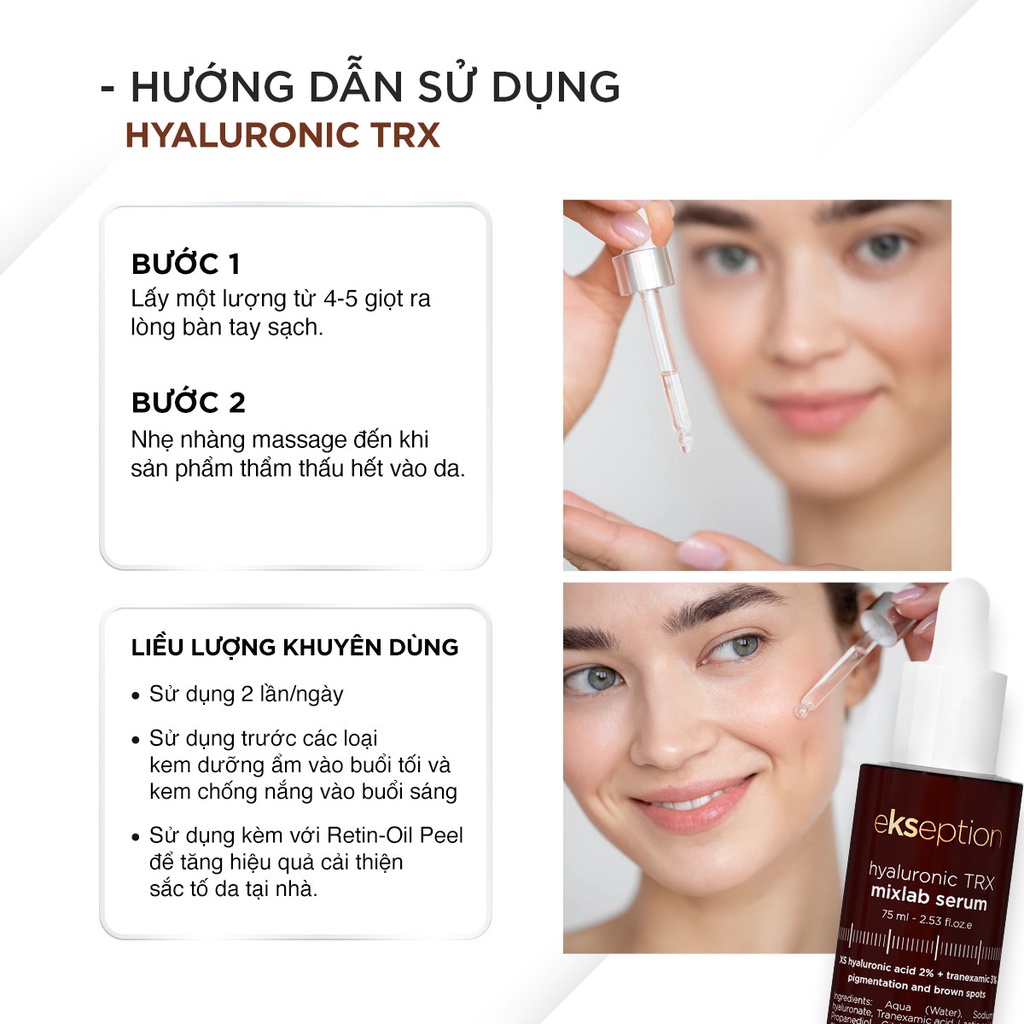 Mô tả Serum HA + 3% Tranexamic acid mờ nám, sáng da Ekseption Hyaluronic TRX 75ml - 9