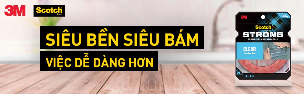 Mô tả Băng keo hai mặt 3M™ Scotch®, trong suốt, siêu dính, độ bền cao, chống tia UV, kéo nhẹ nhàng, 1 cuộn, Dùng trong nhà - 2