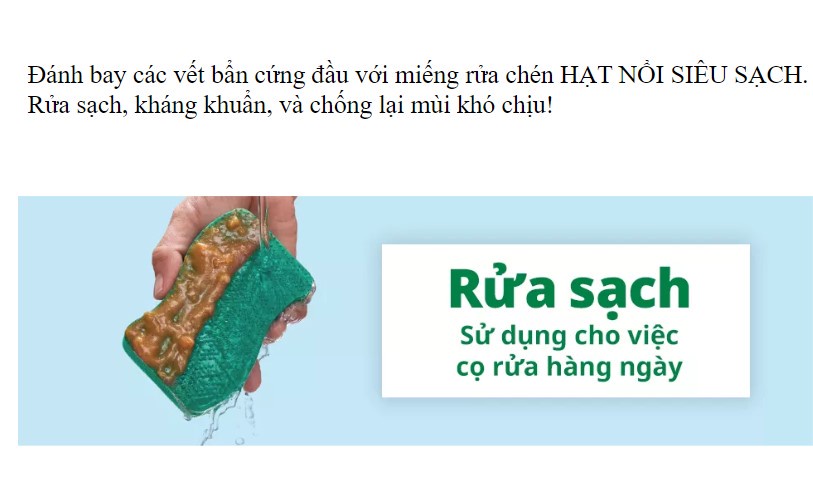 Mô tả Miếng rửa chén hạt nổi 3M™ Scotch-Brite®, siêu sạch, chống trầy, gói 2 miếng, xanh/cam, Làm sạch các vết bẩn cứng đầu - 2