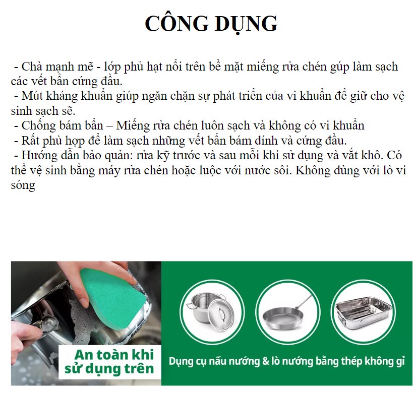 Mô tả Miếng rửa chén hạt nổi 3M™ Scotch-Brite®, siêu sạch, chống trầy, gói 2 miếng, xanh/cam, Làm sạch các vết bẩn cứng đầu - 4