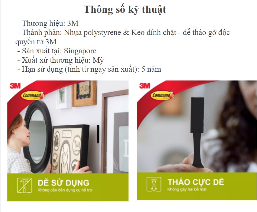 Mô tả Bộ 8 Miếng dán treo tranh 3M™ Command™, 17206, độ bền cao, bám cực chắc, tải trọng 7kg, Dùng treo tranh - 4