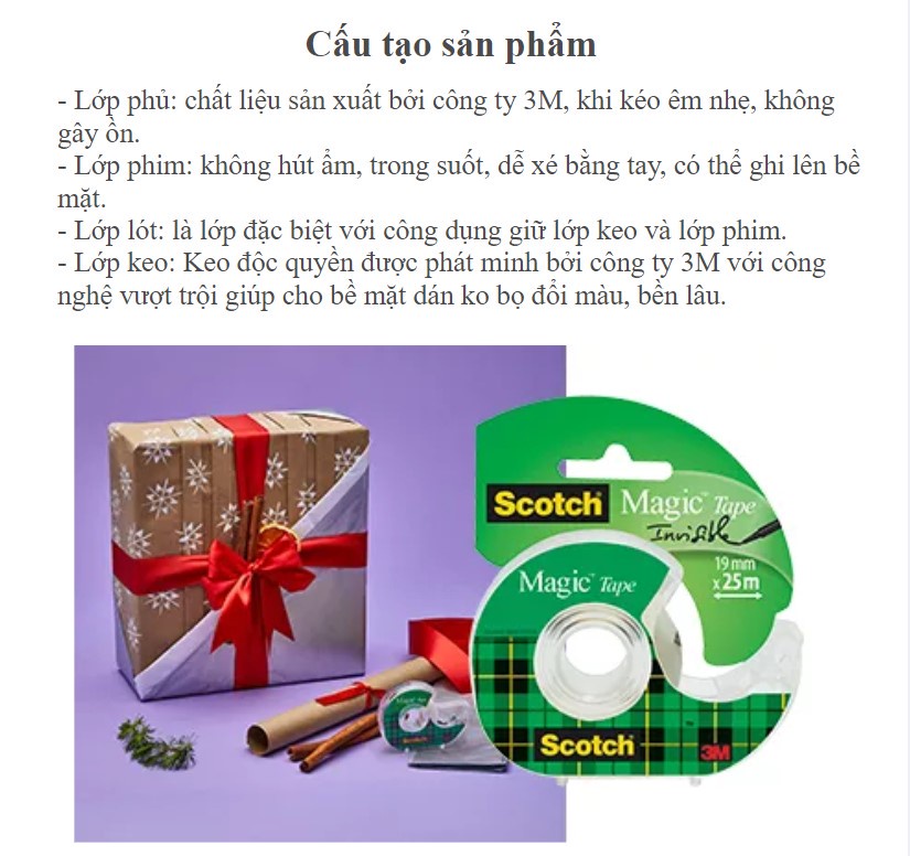 Mô tả Băng keo đa năng 3M™ Scotch®, trong suốt, dính siêu tốt, viết lên được, 19.05mmx7.62m, Đa năng, sửa chữa các tài liệu - 3