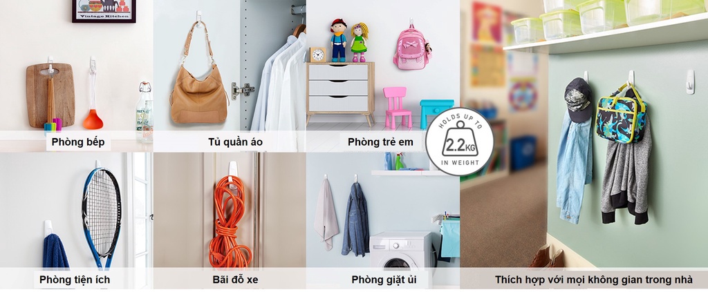 Mô tả Combo 10 Móc dán tường 3M™ Command™, 17008EXVP, độ bền cao, bám cực chắc, chịu lực 2.2kg, Dùng sắp xếp nhà cửa - 2