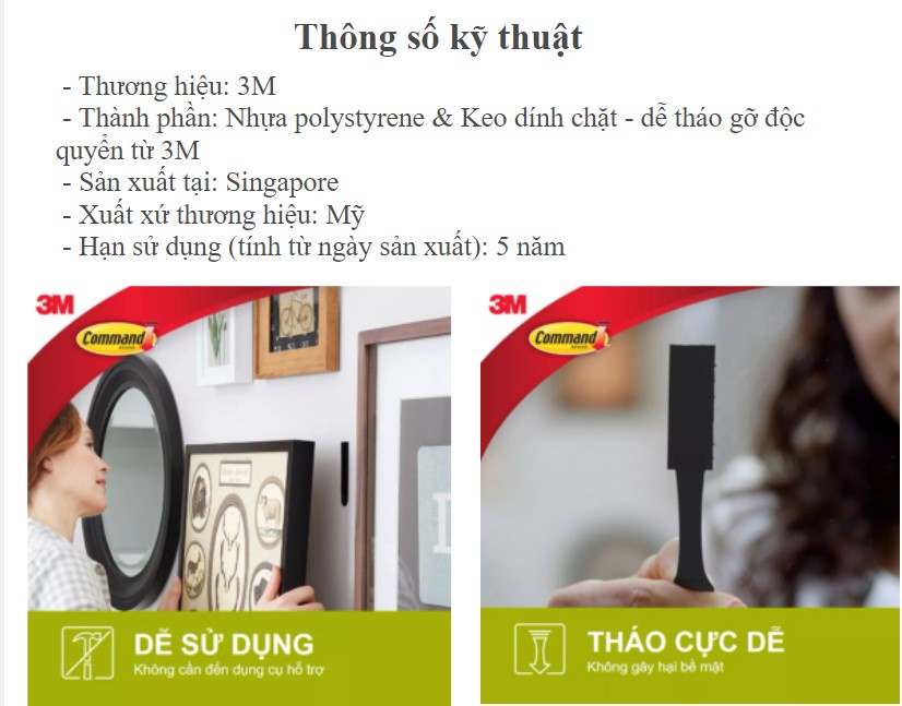 Mô tả Bộ 8 Miếng dán treo tranh 3M™ Command™, 17206, độ bền cao, bám cực chắc, tải trọng 5.4kg, Dùng treo tranh - 4