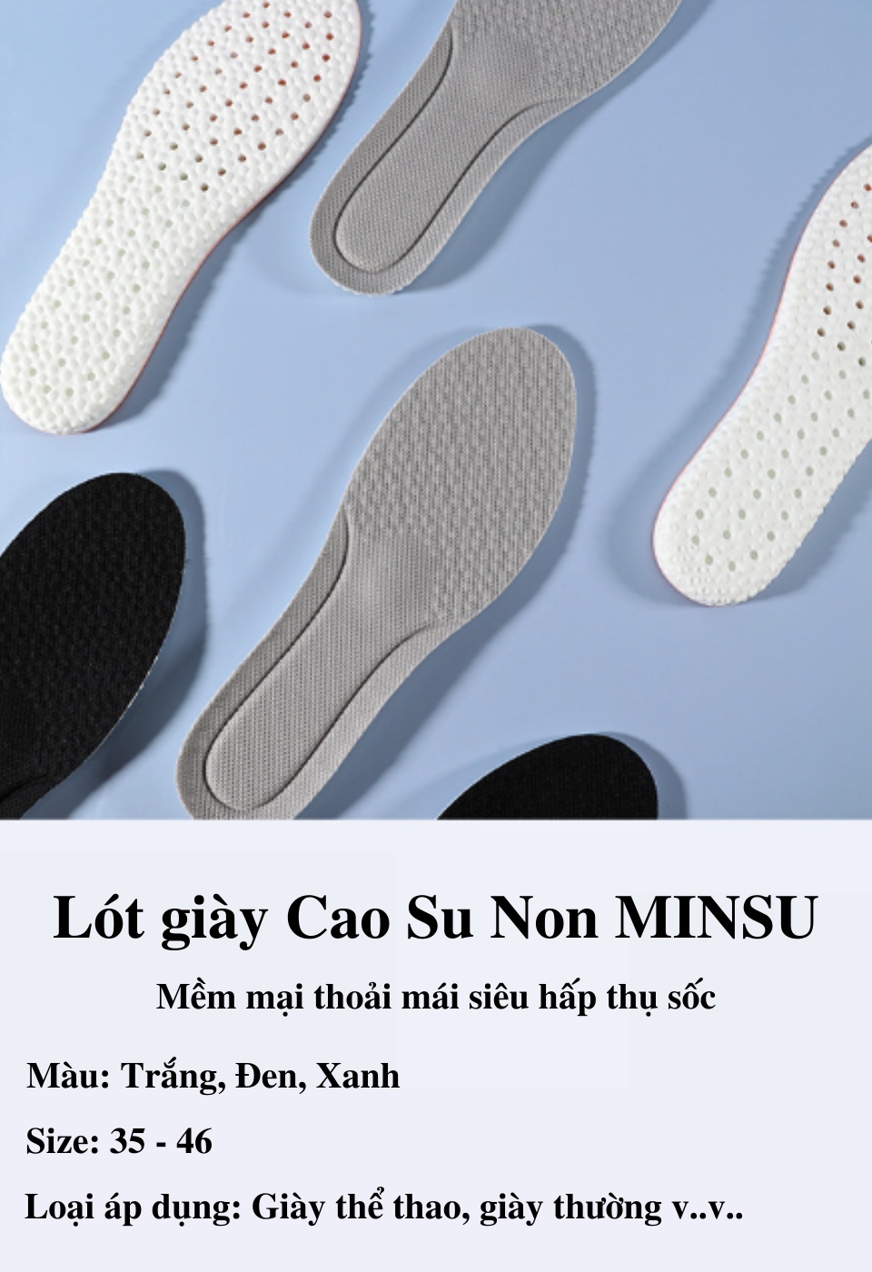 Mô tả Lót Giày Thể Thao Cao Su Non Nam Nữ Cao Cấp Chính Hãng MINSU M2355, Khử Mùi, Thoáng Khí, Ngăn Vi Khuẩn - 3