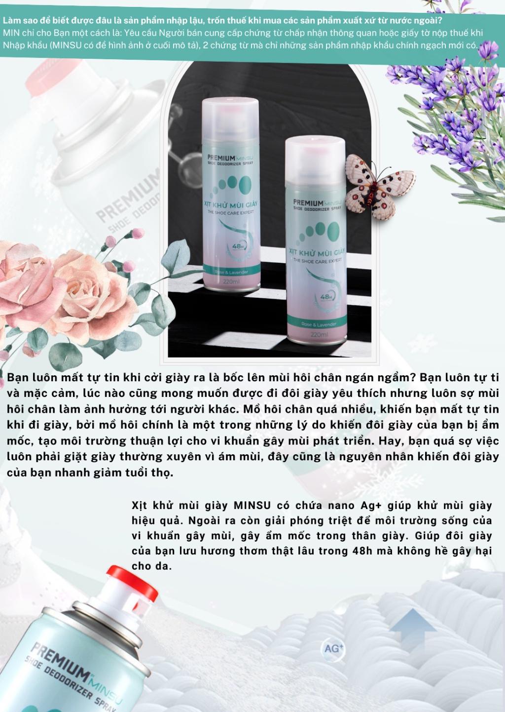 Mô tả Chai Xịt Khử Mùi Giày Công Nghệ NANO AG+ MINSU Cao Cấp M4855 Loại Bỏ Vi Khuẩn Có Hại Giúp Ngăn Mùi, Mồ Hôi và Thơm Chân - 4