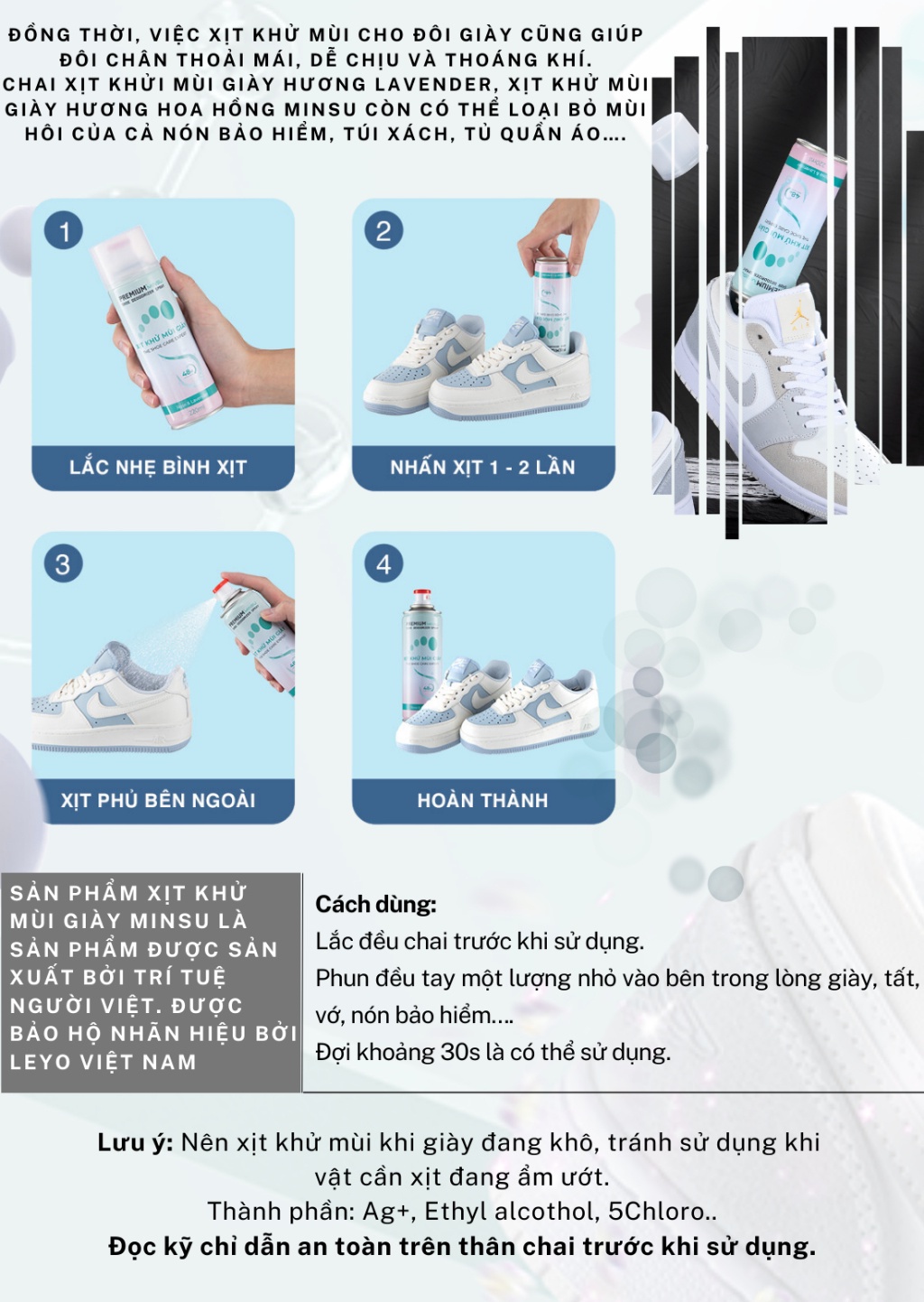 Mô tả Chai Xịt Khử Mùi Giày Công Nghệ NANO AG+ MINSU Cao Cấp M4855 Loại Bỏ Vi Khuẩn Có Hại Giúp Ngăn Mùi, Mồ Hôi và Thơm Chân - 5