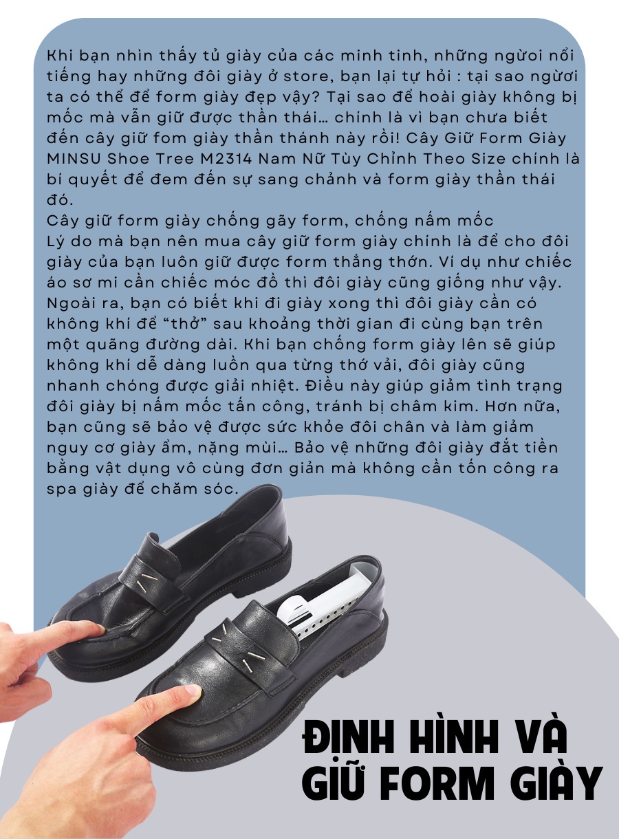 Mô tả Cây Giữ Form Giày MINSU Shoe Tree M2315 Nam Nữ Tùy Chỉnh Theo Size là Dụng Cụ Không Thể Thiếu Để Độn Giữ Dáng Giày - 4