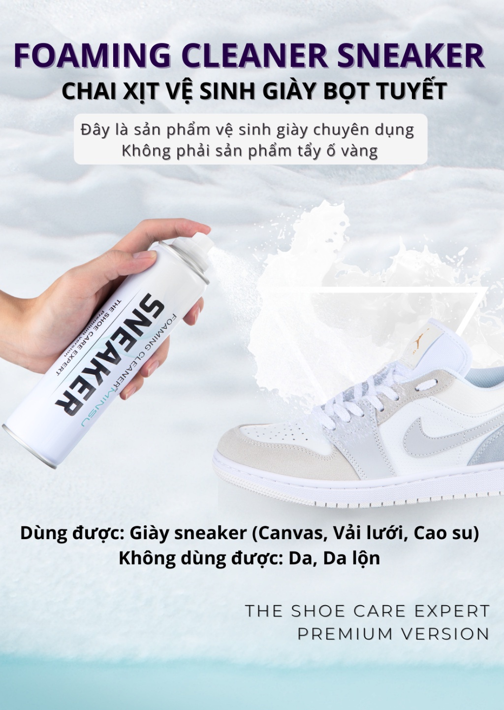 Mô tả Chai Xịt Vệ Sinh Giày Sneaker Bọt Tuyết NANO MINSU M5955 Giặt Khô Siêu Tốc Bảo Vệ Giày Khỏi Bị Ố Vàng, Phai Màu - 5
