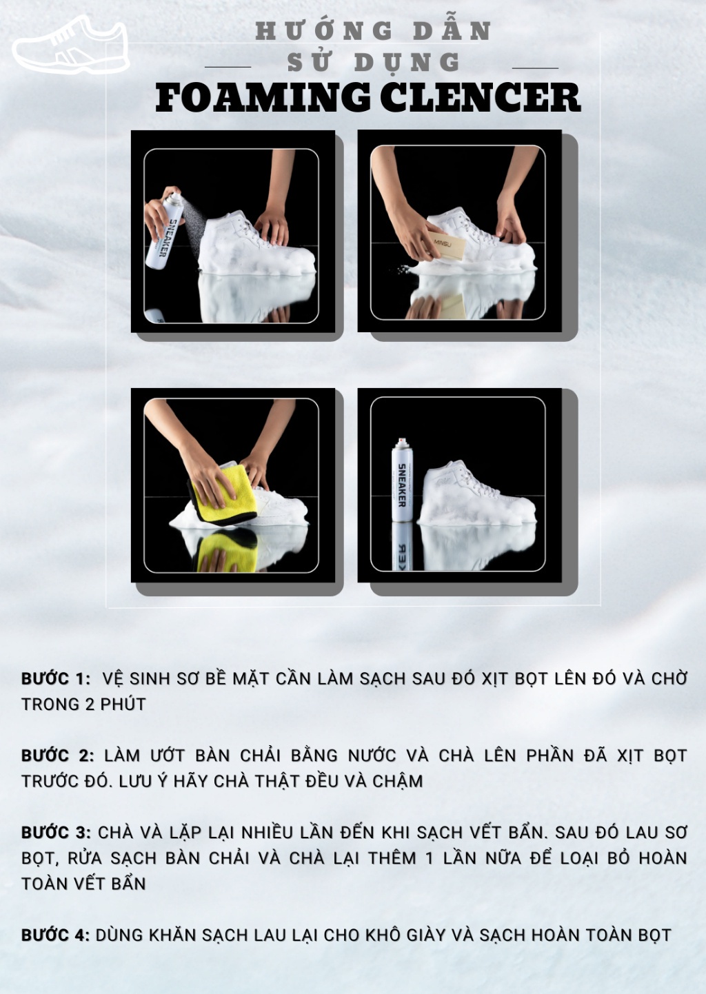 Mô tả Chai Xịt Vệ Sinh Giày Sneaker Bọt Tuyết NANO MINSU M5955 Giặt Khô Siêu Tốc Bảo Vệ Giày Khỏi Bị Ố Vàng, Phai Màu - 8